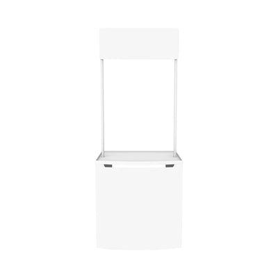 Portable trade show counter with overhead sign, ideal for exhibitions and special event promotions
