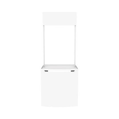 Portable trade show counter with overhead sign, ideal for exhibitions and special event promotions