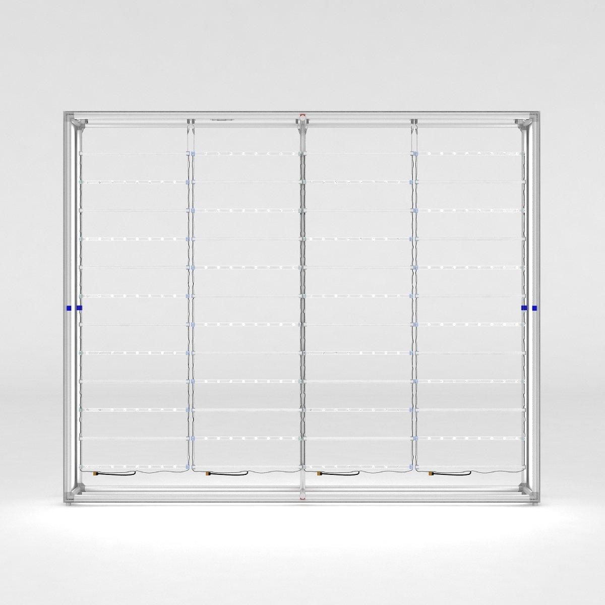 Large modular trade show backlit display frame with integrated lighting for exhibitions and events