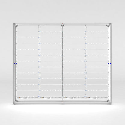 Large modular trade show backlit display frame with integrated lighting for exhibitions and events