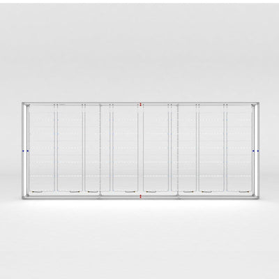Large metal frame structure for trade show backlit display with cable and panel supports