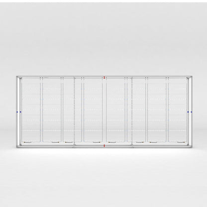 Large metal frame structure for trade show backlit display with cable and panel supports