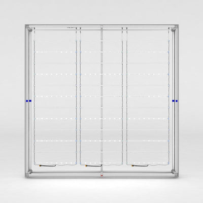 Backlit display frame with LED light strips for trade show and exhibition booth setups