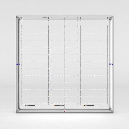 Backlit display frame with LED light strips for trade show and exhibition booth setups