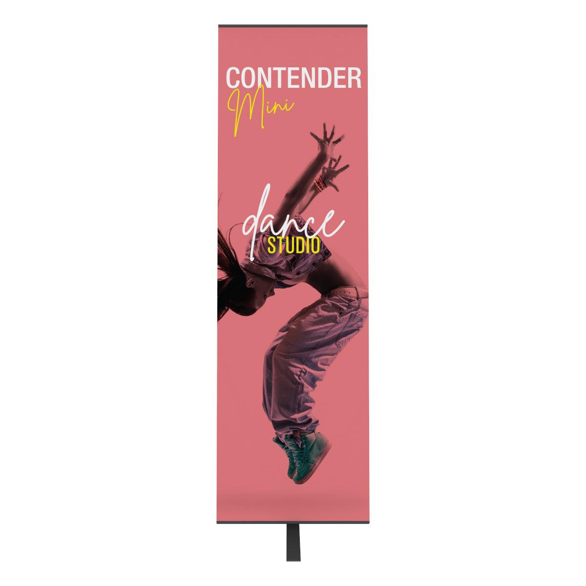 Contender Mini banner stand with dynamic dance studio graphic for trade shows and exhibitions