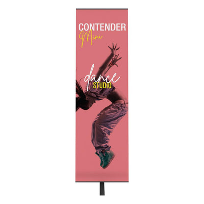 Contender Mini banner stand with dynamic dance studio graphic for trade shows and exhibitions
