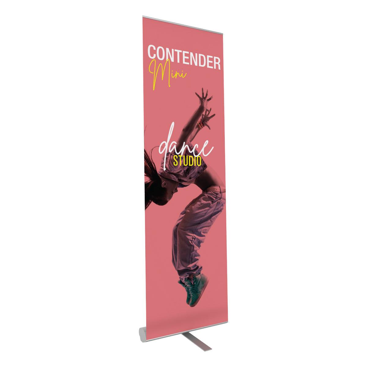 Contender Mini banner stand displaying dance studio advertisement for trade shows and exhibitions