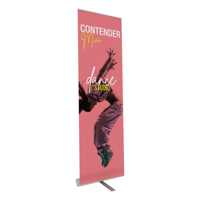 Contender Mini banner stand displaying dance studio advertisement for trade shows and exhibitions
