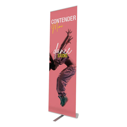 Contender Mini banner stand featuring a dynamic dancer for trade shows and exhibitions