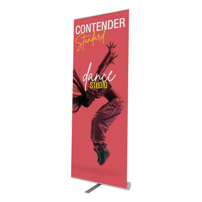 Retractable banner stand showcasing a dance studio graphic for trade shows and exhibitions