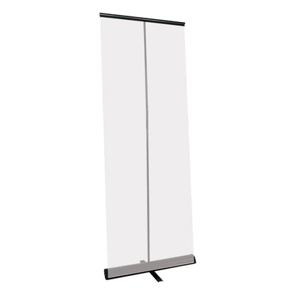 Retractable banner stand with slim pole and base for trade show displays and exhibitions
