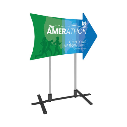 Contour arrow side outdoor sign with runners graphic for trade shows and special events
