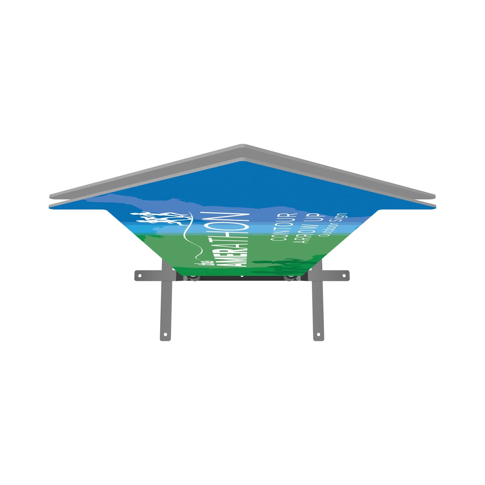 Overhead view of a contour arrow up outdoor sign with mounting brackets for trade show and event displays