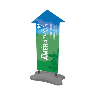 Contour arrow up outdoor sign for trade shows and special events with marathon branding