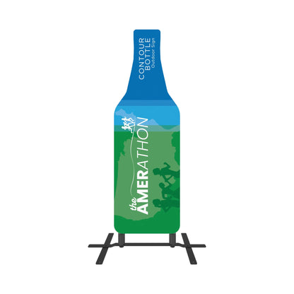 Contour bottle shaped outdoor sign for trade shows and exhibitions with spring base