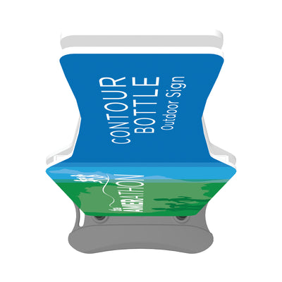 Outdoor contour bottle-shaped sign for trade shows and exhibitions with custom event graphics