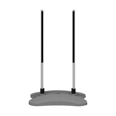 Dual upright banner stand with weighted base for trade shows and exhibition displays