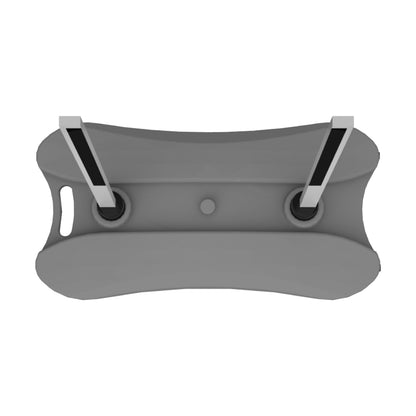 Compact trade show counter base with two vertical support poles for exhibition displays