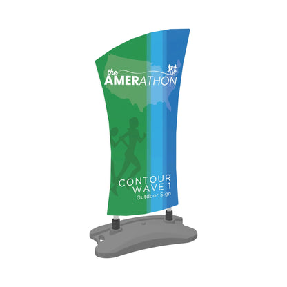 Contour Wave 1 outdoor trade show sign with marathon event graphics on a durable base
