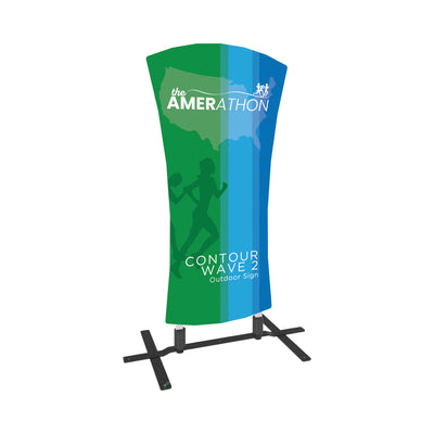 Contour Wave 2 outdoor sign on metal base with dual springs for trade shows and special event displays