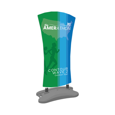 Contour Wave 2 outdoor trade show sign with Amerathon event graphics and runner silhouettes