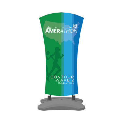Contour Wave 2 outdoor sign with running event graphics for trade shows and exhibitions