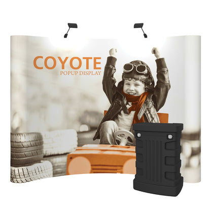 Curved popup display with child racing theme used for trade shows and exhibitions