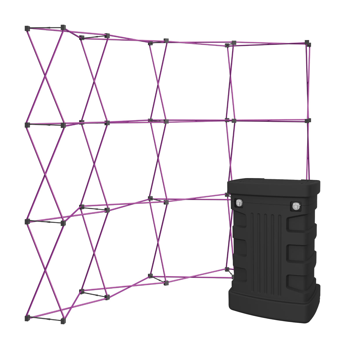 Collapsible curved trade show display frame with hard carrying case for exhibitions and events