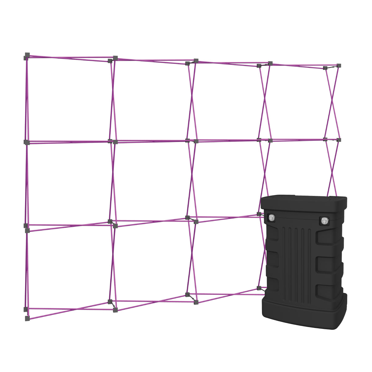 Collapsible trade show display frame with durable carrying case for exhibitions and events