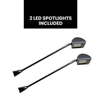 Two LED spotlight attachments designed for trade show and exhibition display lighting