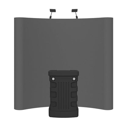 8ft curved fabric trade show display kit with hard case and overhead lights for exhibitions