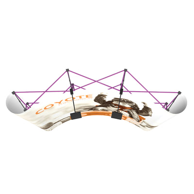 Curved fabric trade show display with graphic and support frame for exhibitions and events