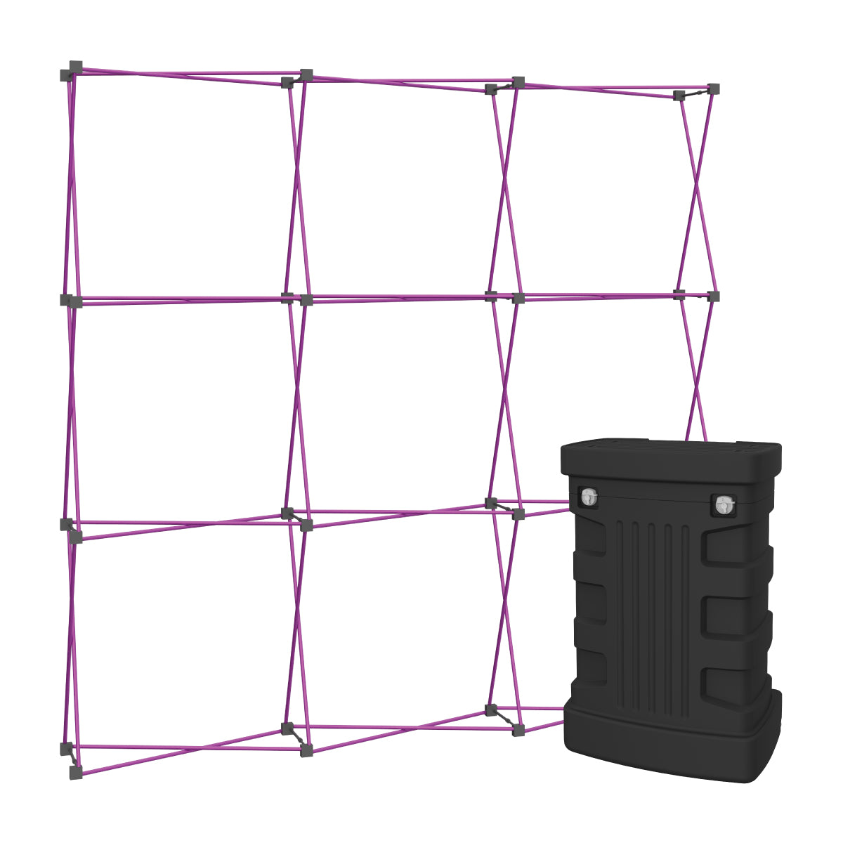 Expandable trade show display frame with hard case for exhibitions and special events
