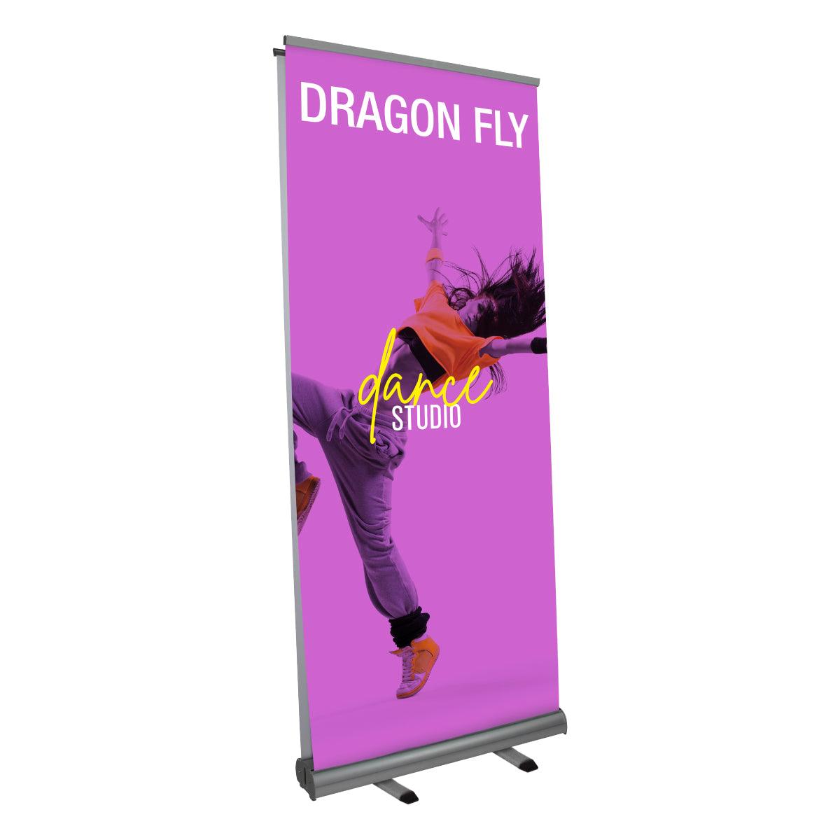 Double-sided retractable banner stand showcasing dance studio promotion for trade shows and events