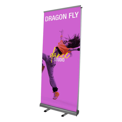 Double-sided banner stand displaying dance studio advertisement for trade shows and exhibitions