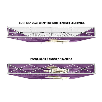 Two trade show backlit display frames with front, back, and endcap graphics for exhibitions and events