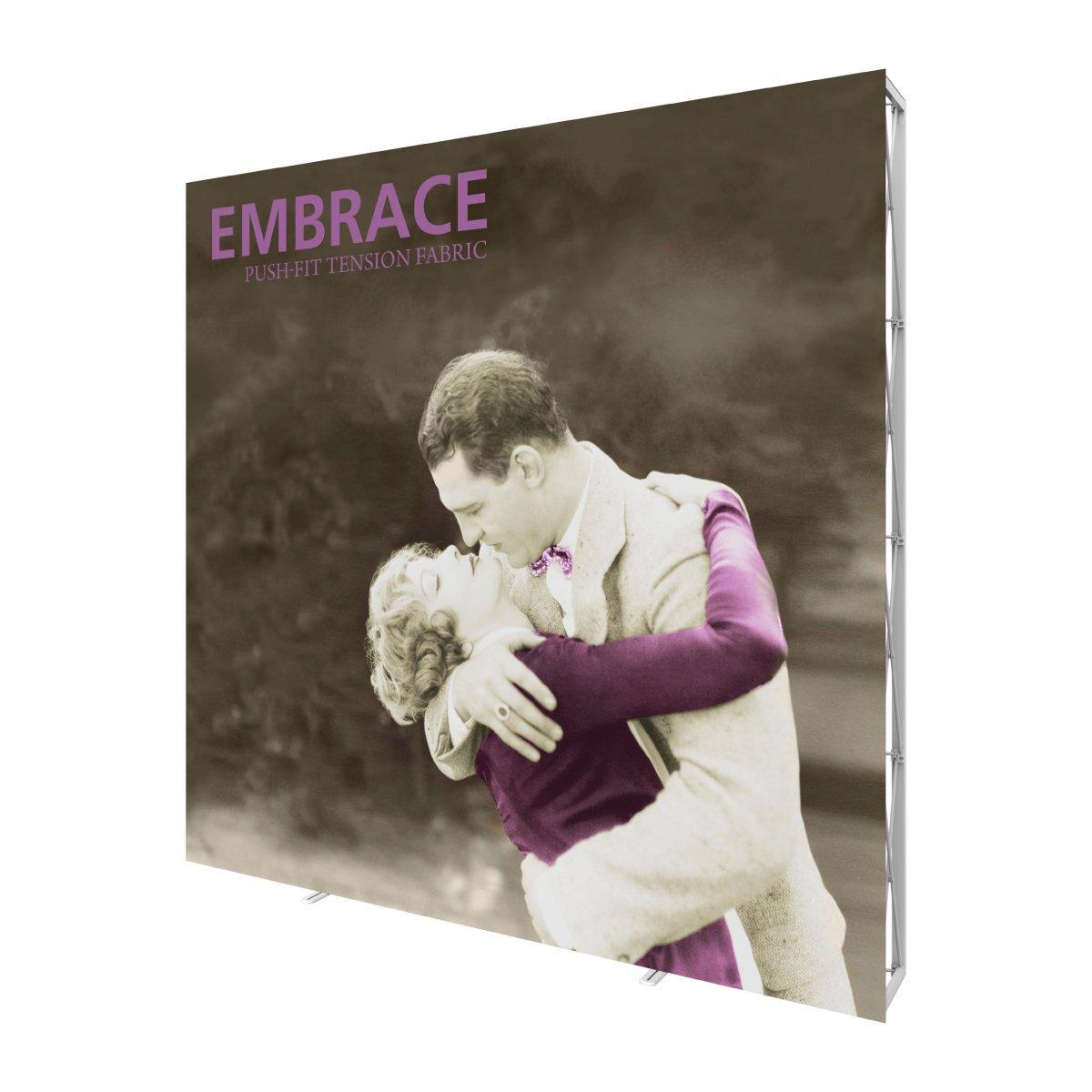 Extra tall fabric tension display titled Embrace, featuring vintage couple image for trade shows and exhibitions