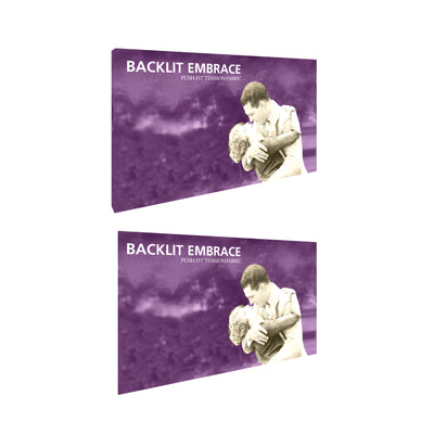 Backlit Embrace push-fit tension fabric display for trade shows and exhibitions with vintage couple graphic