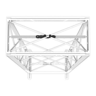 Back view of collapsible aluminum frame for trade show exhibit display, showing structural support