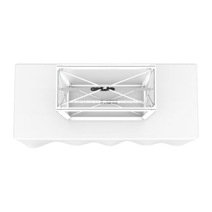 Backlit tabletop display frame for trade shows and exhibitions on a white table cover