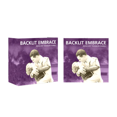 Backlit tabletop tension fabric display featuring vintage couple image for trade shows and exhibitions