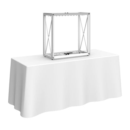 Backlit tabletop display frame on tablecloth for trade shows and exhibitions