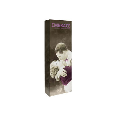 Tall fabric display panel featuring romantic vintage couple image for trade shows and exhibitions