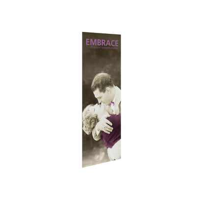 Tall push-fit tension fabric display with romantic couple image for trade shows and exhibitions