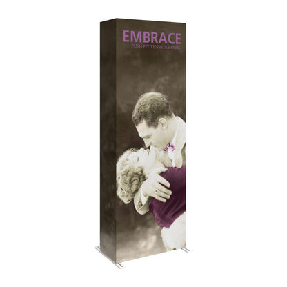 Tall fabric display panel with vintage couple embracing, ideal for trade shows and exhibitions