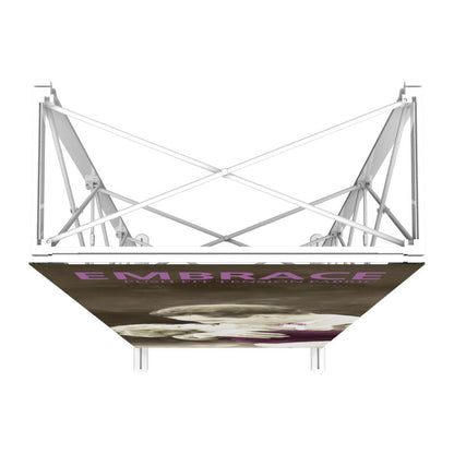 Compact pop-up display frame for trade shows and exhibitions with fabric graphic attachment