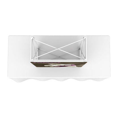 Top view of a compact tabletop display with collapsible frame for trade shows and exhibitions