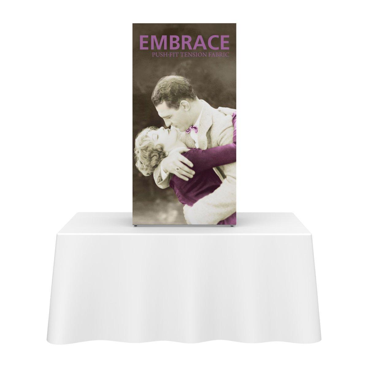 5ft extra tall tabletop display with vintage embrace image for trade shows and exhibitions