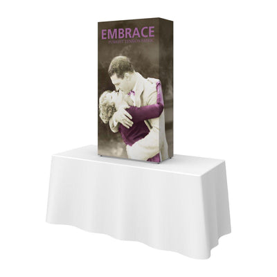 Extra tall tabletop fabric display with vintage couple image for trade shows and exhibitions