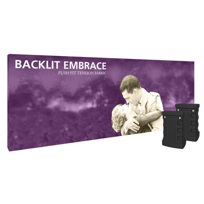 Large backlit fabric display with vintage couple image and push-fit design for trade shows
